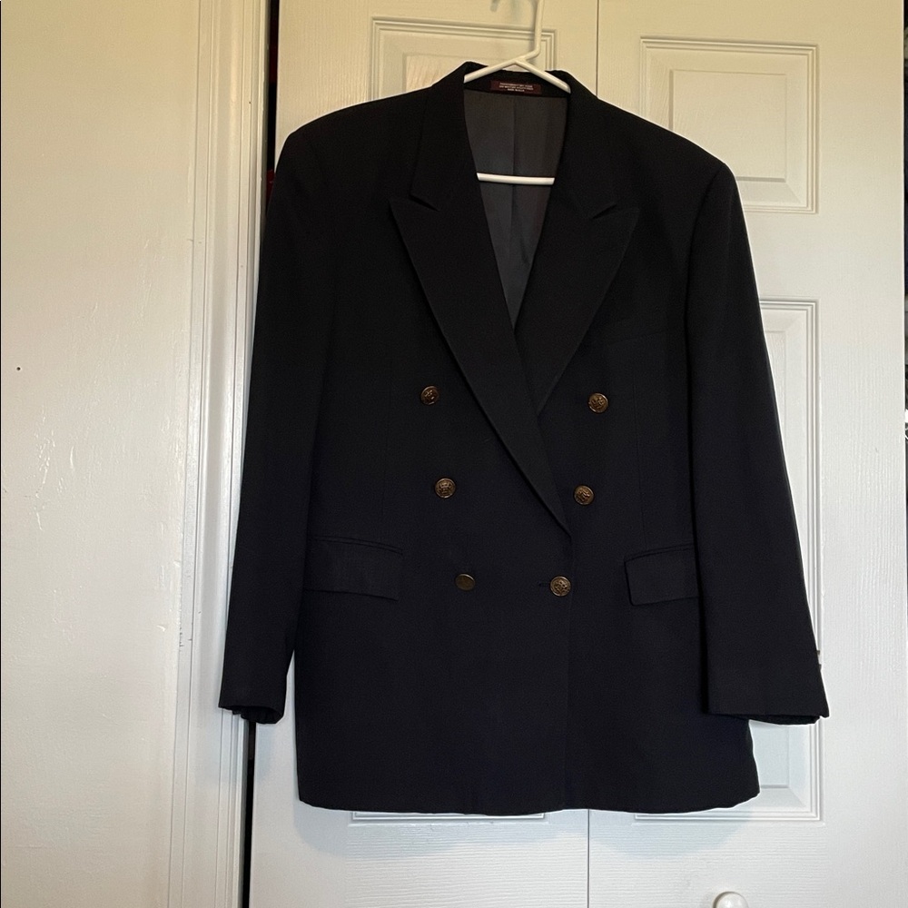 VTG Men’s Evan-Picone navy double breasted 100% wool blazer gold crest buttons